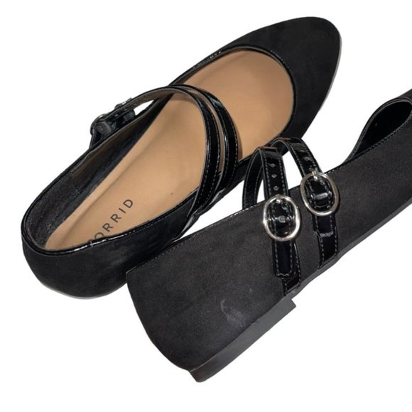 Torrid Women’s size 8.5 WW Double Strap Mary Jane Flat Faux Suede Black - Picture 3 of 9